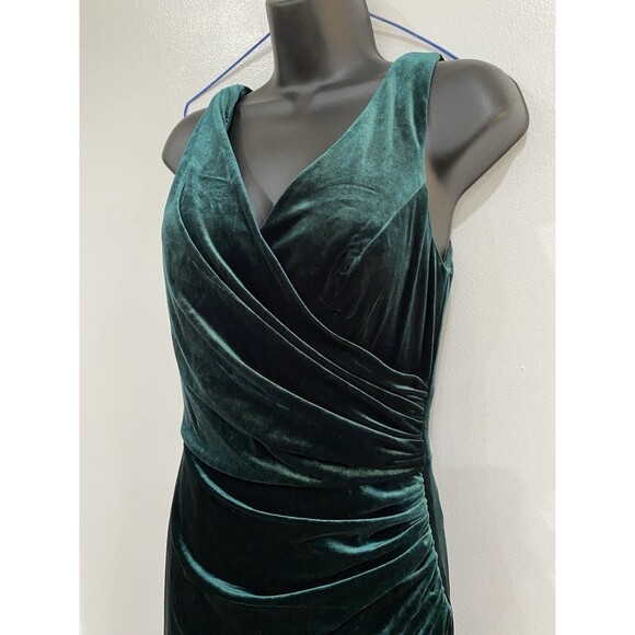 Revelry Size 6 Dawson Velvet Ruched Full Length Maxi Gown Emerald Green Dress - Picture 4 of 14